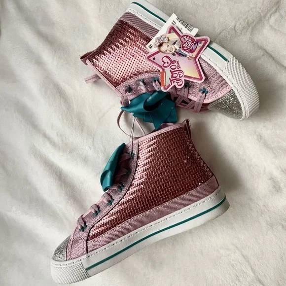 Nickelodeon Pink Glitter Kids Sneakers with Blue Bow - Picture 6 of 11